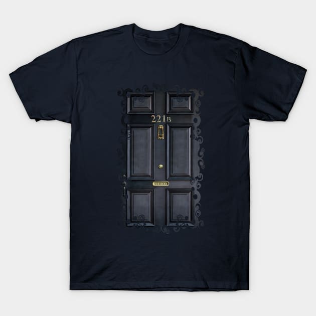 Black door with 221b number T-Shirt by Dezigner007